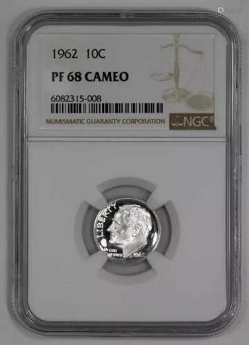 1962 PROOF ROOSEVELT DIME 10C NGC CERTIFIED PF 68 CAMEO (003...