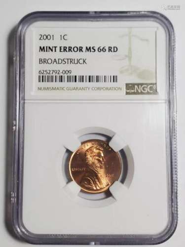 2001 P Small Cent Lincoln Memorial Reverse NGC MS-66 RD Mint...