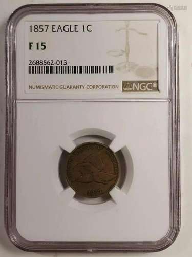 1857 P Small Cent Flying Eagle NGC F-15