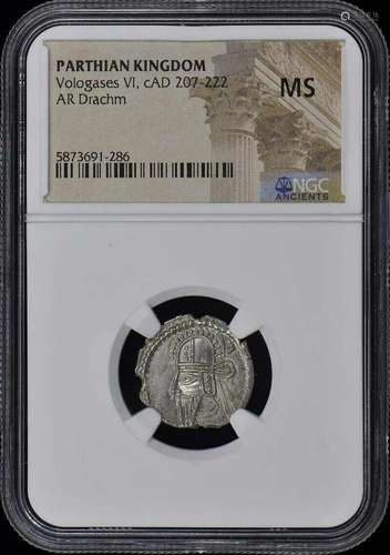 Vologases VI cAD 207-222 PARTHIAN KINGDOM AR Drachm NGC MS60