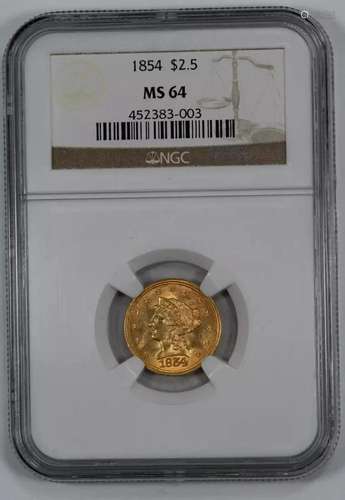 1854 LIBERTY HEAD QUARTER EAGLE $2.50 GOLD NGC CERTIFIED MS ...