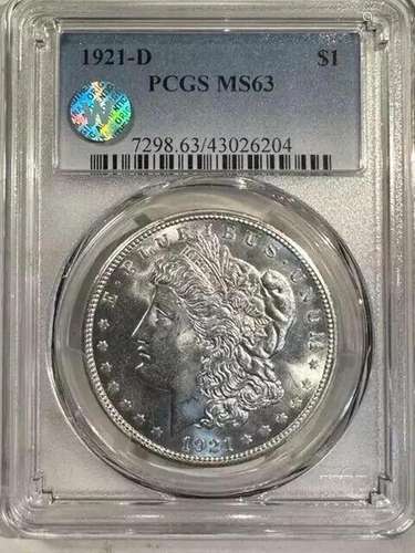 1921 D Morgan Silver Dollar PCGS MS-63 Sight White