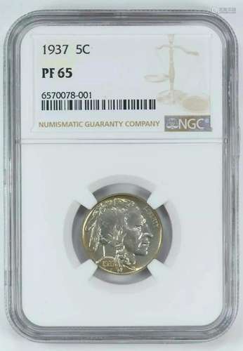 1937 PROOF BUFFALO NICKEL 5C NGC CERTIFIED PF 65 (001)