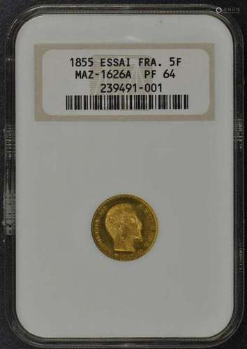 1855 France Essai 5F Maz-1626A NGC PF64 Pair Obv. & Rev....