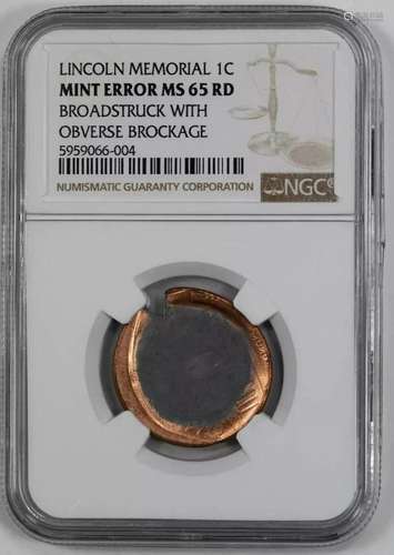 (ND) LINCOLN MEMORIAL CENT 1C NGC MS 65 RD UNC - ERROR OBVER...