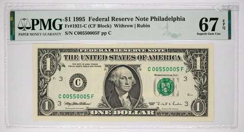 1995 FRN $1 PHILADELPHIA PMG 67 SUPERB GEM UNC EPQ - FANCY S...