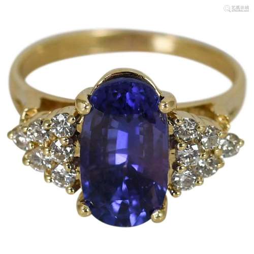 GIA 14k Yellow Gold Sapphire & Diamond Ring GIA Cert 4.8...