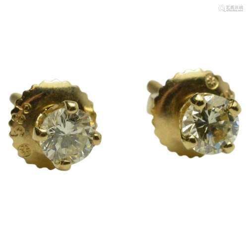 14k Yellow Gold Diamond Stud Earrings 3.6mm .34cts