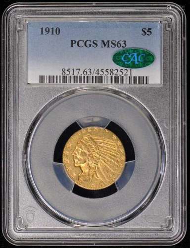 1910 $5 Indian Head PCGS MS63 (CAC)