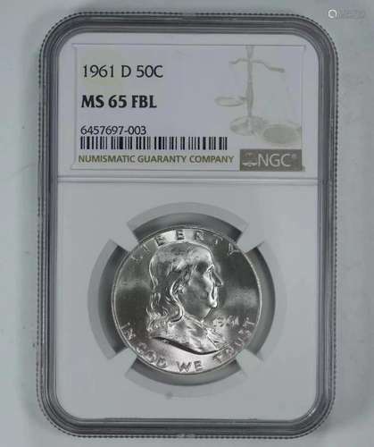 1961 D FRANKLIN HALF DOLLAR 50C NGC MS 65 FBL MINT UNC - FUL...