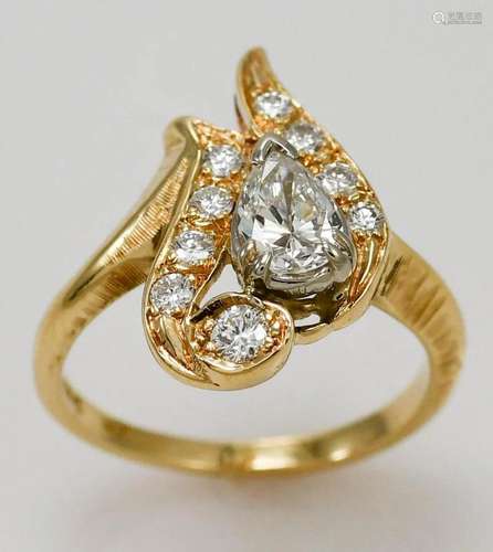 14k yellow gold Pear Shaped Diamond ring 0.82tcw - Size 5