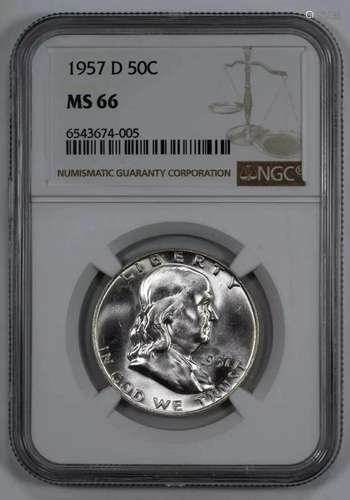 1957 D FRANKLIN HALF DOLLAR 50C SILVER NGC CERTIFIED MS 66 M...