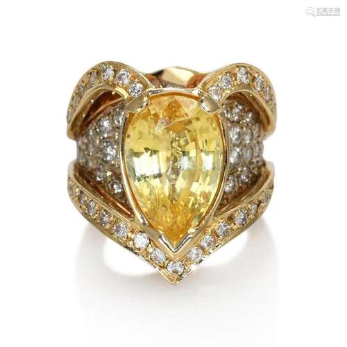 14K Yellow Gold Yellow Sapphire & Diamond Ring 10ct Sapp...