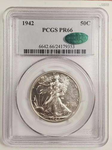 1942 P Walking Liberty Half Dollar PCGS PR-66 CAC