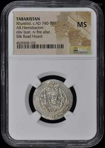 Khurshid c.AD 740-761 TABARISTAN AR Hemidrachm NGC MS60