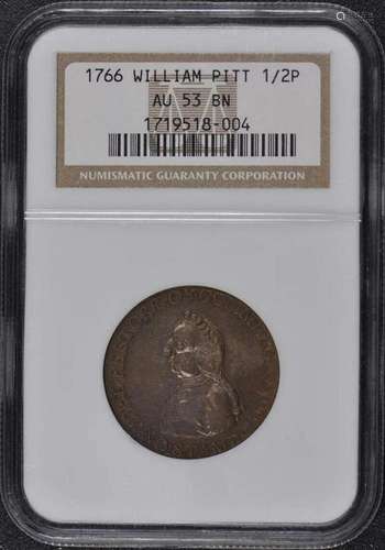 1766 William Pitt 1/2P Token NGC AU53 BN