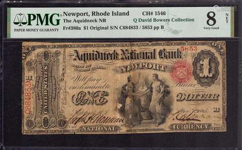 1865 $1 ORIGINAL SERIES AQUIDNECK NATIONAL BANKNOTE NEWPORT ...