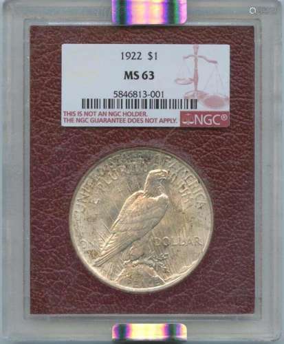 1922 Peace Dollar S$1 Paramount NGC MS63