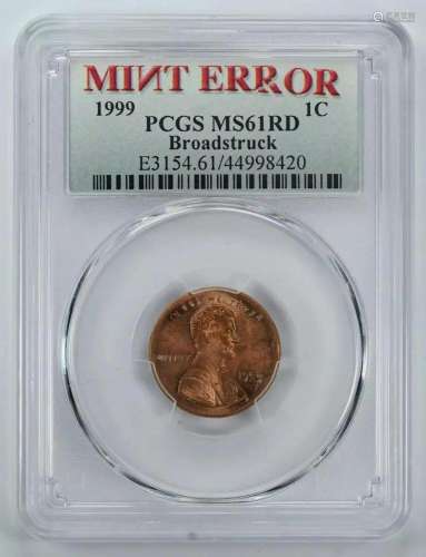 1999 LINCOLN MEMORIAL CENT PENNY 1C PCGS MS 61 RED UNC - ERR...