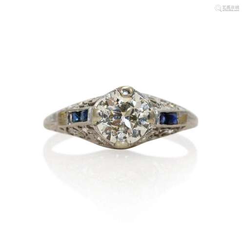 Platinum Art Deco Diamond Ring 1.00ct Ctr 2.9g