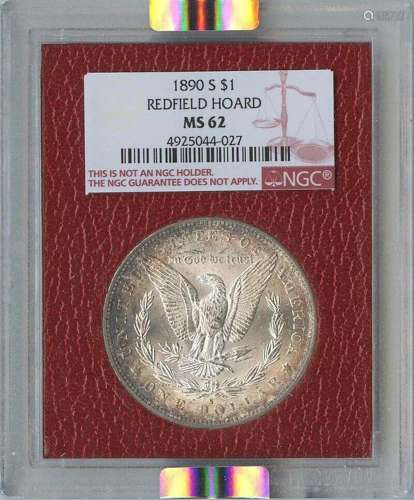 1890-S $1 Morgan Silver Dollar Redfield hoard NGC MS62