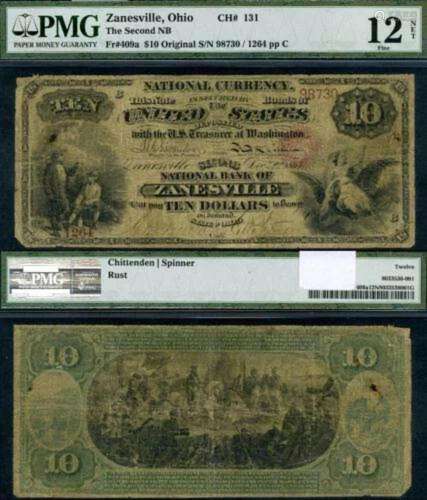 Zanesville OH $10 1865 National Bank Note Ch #131 Second NB ...