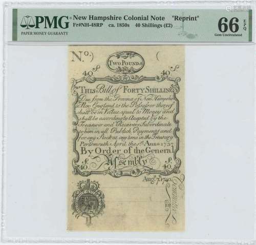 1737/40 New Hampshire 40 Shillings NH-48 PMG GEM 66 EPQ c. 1...