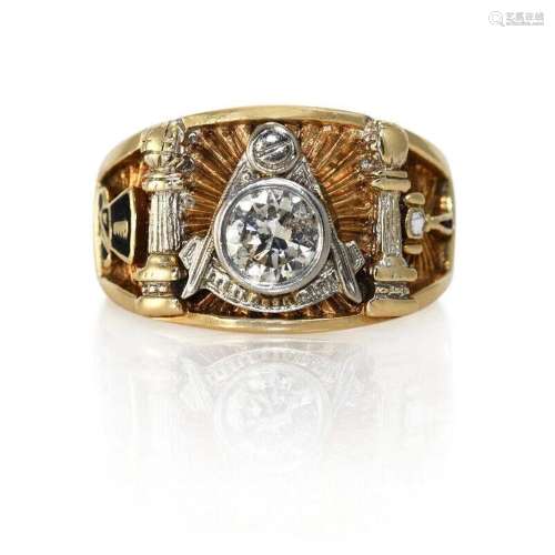 10K Yellow Gold Masonic Diamond Ring .85ct 13.6g