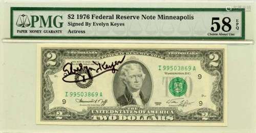 1976 5 $2 FRN Minneapolis MN Signed Actress Evelyn Keys FR#1...