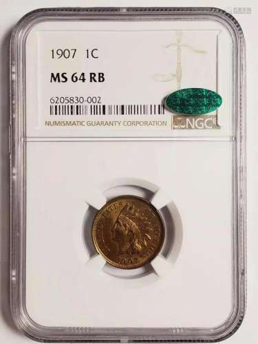 1907 P Small Cent Indian Head NGC MS-64 RB CAC