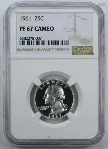 1961 PROOF WASHINGTON QUARTER 25C SILVER NGC CERTIFIED PF 67...