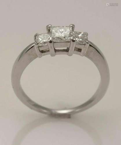 Ladies 14k White Gold Three Stone Diamond Engagement Ring 1....