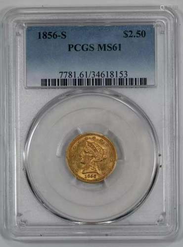 1856 S LIBERTY HEAD QUARTER EAGLE $2.50 GOLD PCGS MS 61 MINT...