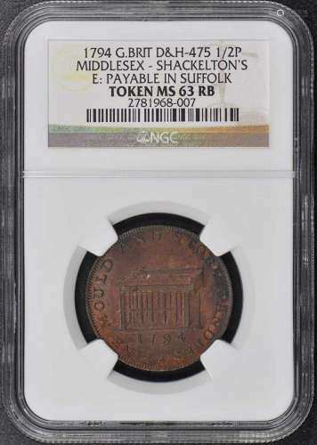1794 G.BRIT D&H-475 MIDDLESEX SHACKELTONS 1/2P NGC MS63R...