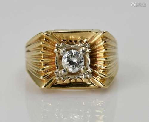 14K Yellow Gold Men's Vintage Solitaire Ring 10.3grams ....