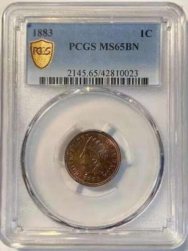 1883 P Small Cents Indian Head PCGS MS-65 BN