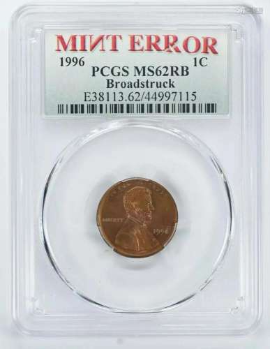 1996 LINCOLN MEMORIAL CENT PENNY 1C PCGS MS 62 RB UNC - ERRO...