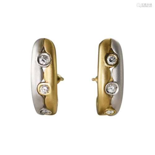 14K Yellow and White Gold 3-stone Diamond Hoop Earrings 0.60...