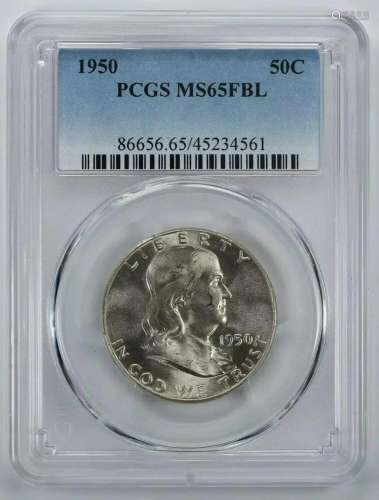 1950 FRANKLIN HALF DOLLAR 50C PCGS MS 65 FBL MINT UNC - FULL...