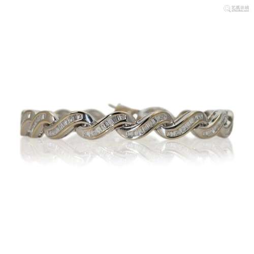 18K White Gold Diamond Ribbon Style Bracelet 2.00tdw 19g