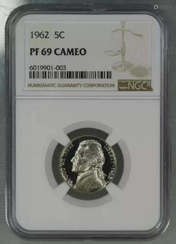 1962 PROOF JEFFERSON NICKEL 5C NGC CERTIFIED PF 69 PROOF - C...