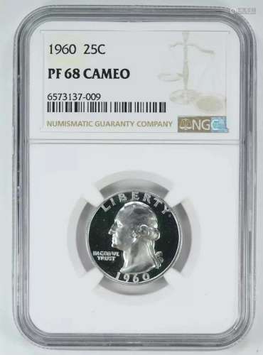 1960 PROOF WASHINGTON QUARTER 25C NGC CERTIFIED PF 68 CAMEO ...