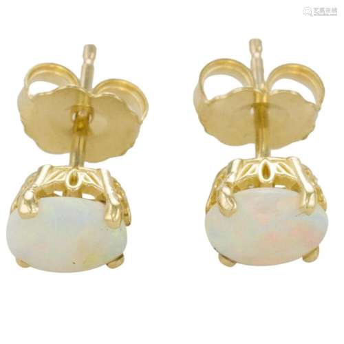 14k Yellow Gold Solid Opal Stud Earrings