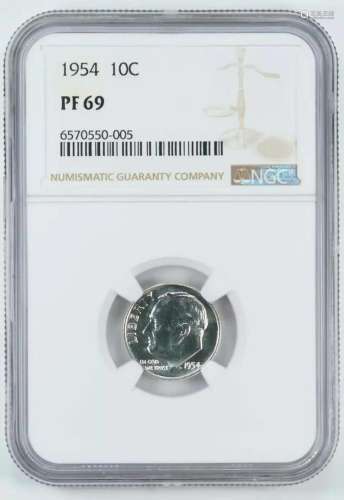 1954 PROOF ROOSEVELT DIME 10C NGC CERTIED PF 69 (005)