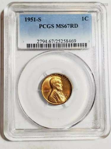 1951 S Lincoln Wheat Cent PCGS MS-67 RD