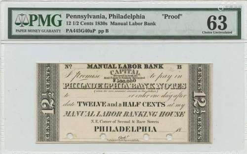 1830s 12 1/2 Cents Pennsylvania Philadelphia "Proof&quo...