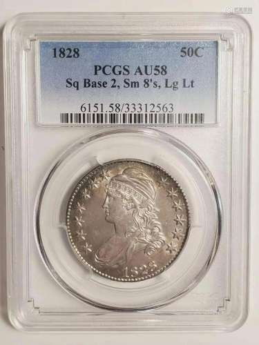 1828 P Half Dollar Capped Bust PCGS AU-58 Square 2 Small 8 L...