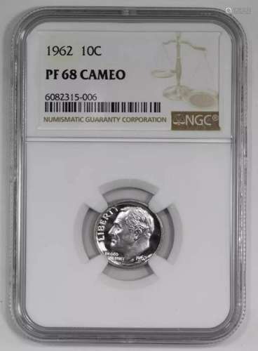 1962 PROOF ROOSEVELT DIME 10C NGC CERTIFIED PF 68 CAMEO (006...