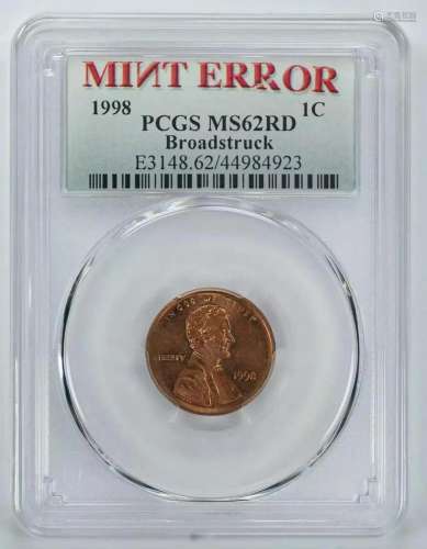 1998 LINCOLN MEMORIAL CENT PENNY 1C PCGS MS 62 RED UNC - ERR...
