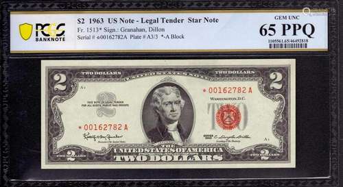 1963 $2 LEGAL TENDER RED SEAL STAR NOTE FR.1513* PCGS B GEM ...